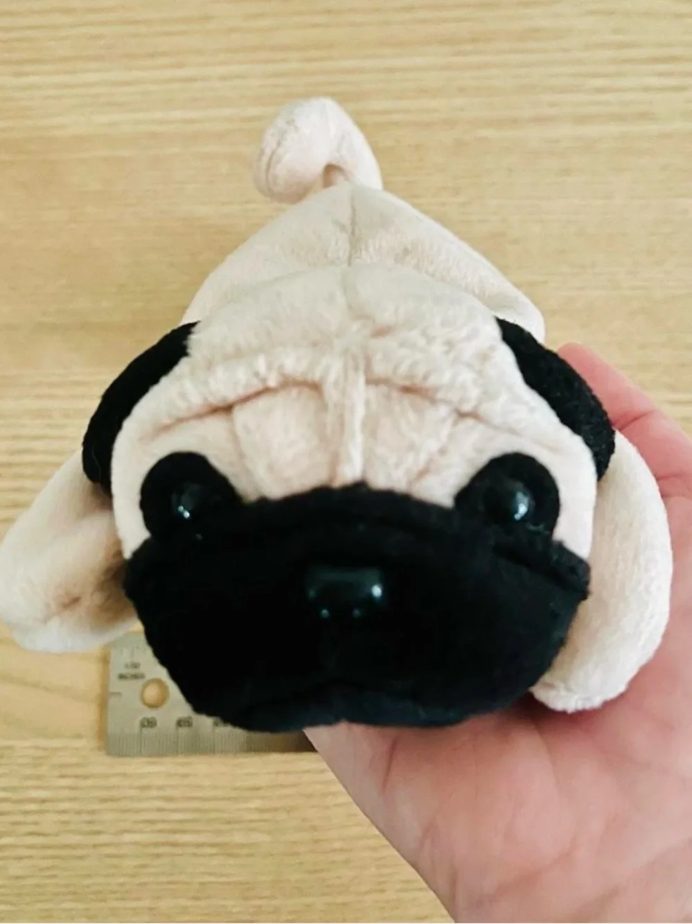 Vintage Ty Beanies Plush Pug Dog - Cream & Black (Tag Error)